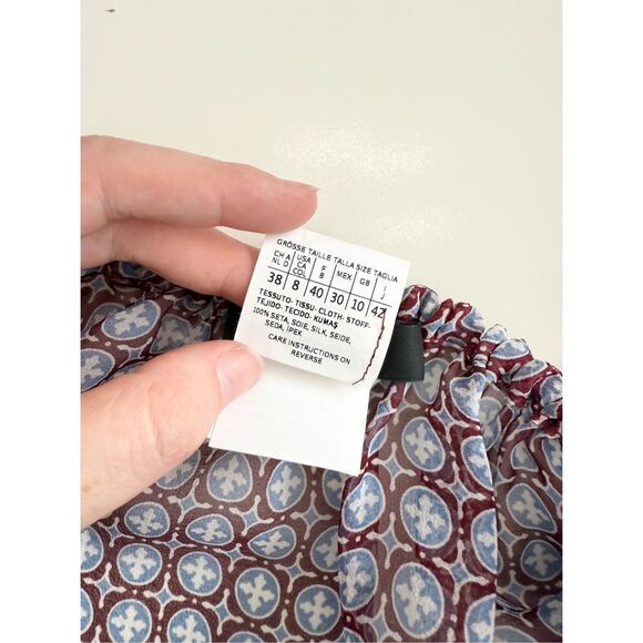 Weekend Max Mara Red Blue Geometric Silk Top Blouse & Wide Fit Pants Set Size 8 - Picture 6 of 9